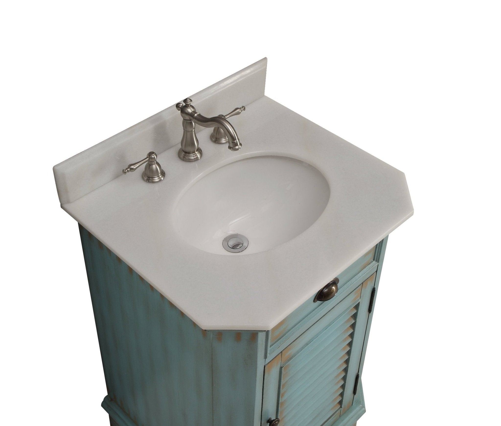 Benton Collection 24" Distressed Blue Bathroom Vanity with White Marble Top