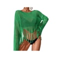 thumbnail image 2 of Women Casual Beachwear Cover-Up, Solid Color Flared Long Sleeve Hollow-Out Tassel Tops, 2 of 6
