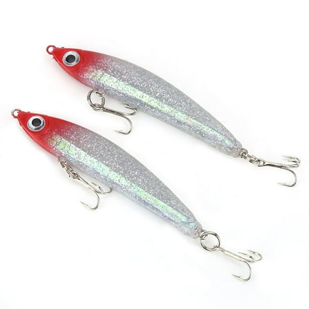 2pcs Fihsing Lures Lifelike Hard Baits T-Shape Tail Fishing Swimbait Accessory (Red&Grey)