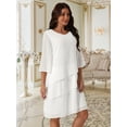 thumbnail image 3 of DARING DIVA Chiffon 3/4 Sleeve Tiered Layered Flowy Dress S White, 3 of 8