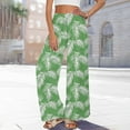thumbnail image 5 of Women Casual High Waist Wide Leg Pants Summer Boho Print Long Palazzo Pants Flowy Slit Lounge Beach Trousers, 5 of 7
