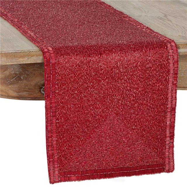 Saro Lifestyle 1202.R1372B 13 x 72 in. Festive Beaded Table Runner, Red