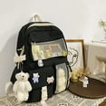 thumbnail image 2 of Backpack with Cute Pin Accessories Plush Pendant Kawaii School Backpack Cute Aesthetic Backpack Black, 2 of 5