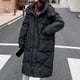 thumbnail image 1 of Parkas de manga larga para mujer, abrigo de algodón de longitud extendida para mujer, abrigo de algodón con capucha gruesa, holgado, resistente al frío y cálido, largo hasta la rodilla, abrigo para mu, 1 of 9