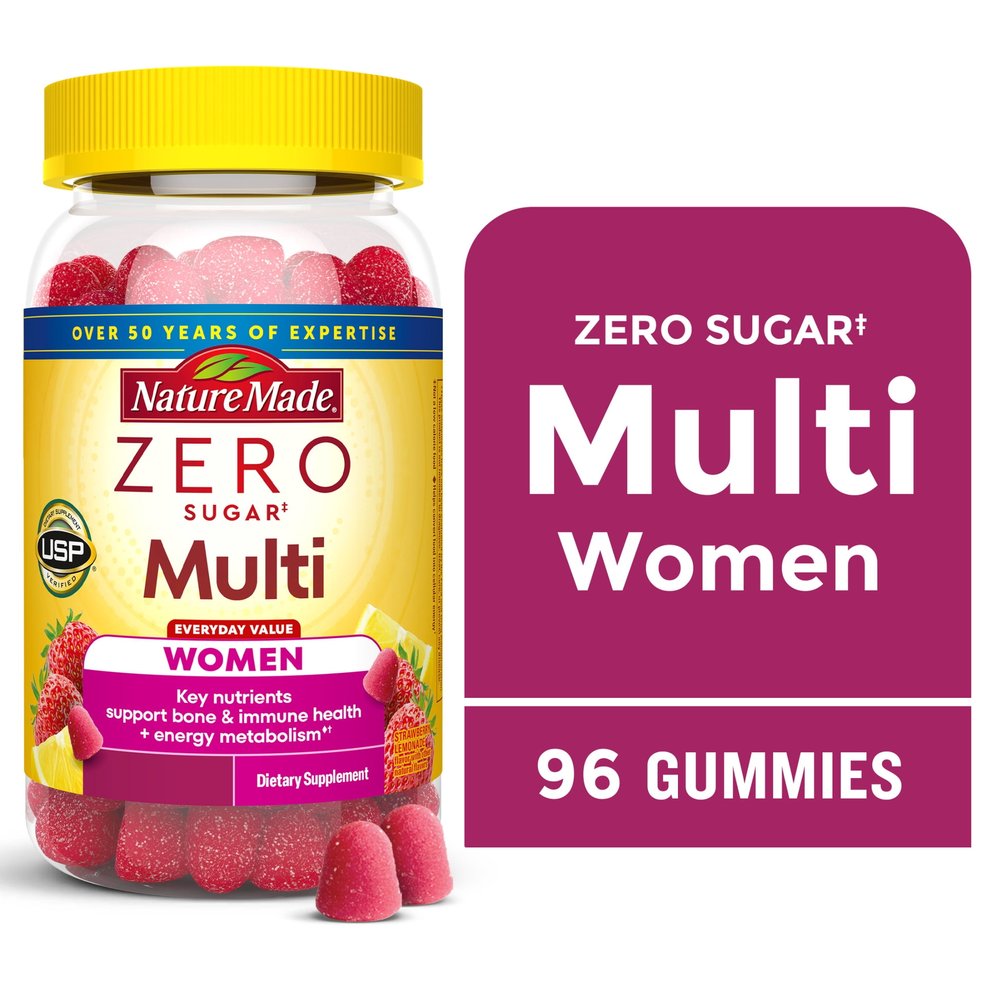 Nature Made Zero Sugar Women's Multivitamin Gummies, Sugar Free Gummies, 96 Count