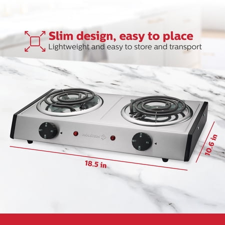‼️has stains‼️Holstein Housewares Double Burner Countertop Portable Range Stainless Steel Cooking Plate, 1500W