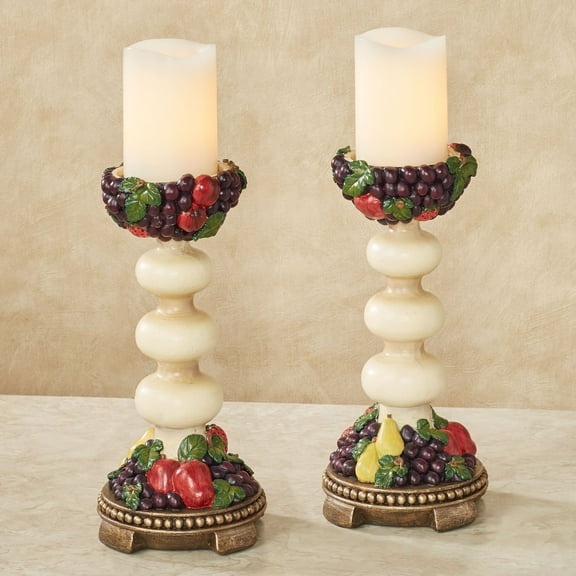 Tuscan Fruit Candleholder Pair Multi Jewel