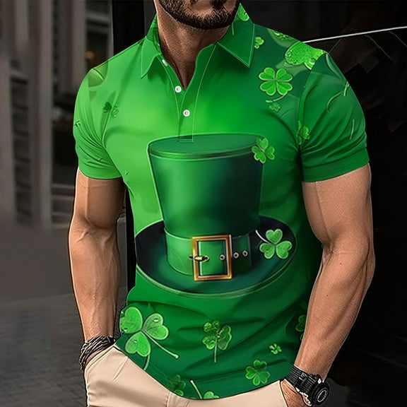 VgaVtl St. Patrick's Day Men Short Sleeve Polo Shirts Mens Clothes Shirts Party Button Regular Casual Graphic Tops,4XL