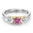 thumbnail image 3 of Gem Stone King 925 Silver and 10K Yellow Gold Pink Moissanite and White Topaz Engagement Ring for Women | 1.70 Cttw | Round 5MM | Gemstone Birthstone | Size 9, 3 of 6