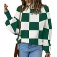 thumbnail image 3 of Women's Fall Fashion Roll-Neck Long Sleeve Plaid Ribbed Knit Loose Pullover Sweater Tops Green Checkered M, 3 of 8