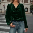 thumbnail image 2 of Telankuip Women's Velvet Loose Fit T Shirts Casual Long Sleeve Solid Color Tee Shirts 2025 Fashion Cowl Neck Drape Ruched Front Soft Comfortable Pullover Tops Fall Winter Outfits Dark Green XXL, 2 of 8