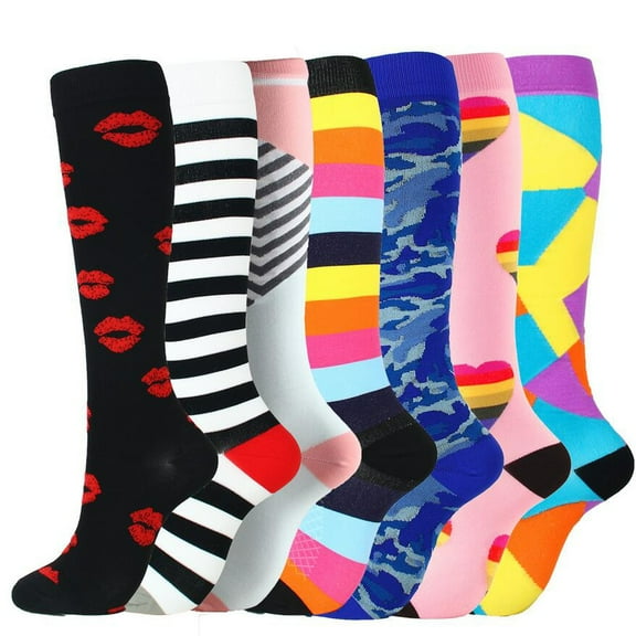 Fesfesfes Unisex 7 Pairs Socks Calf High Socks Compressie Sports Socks
