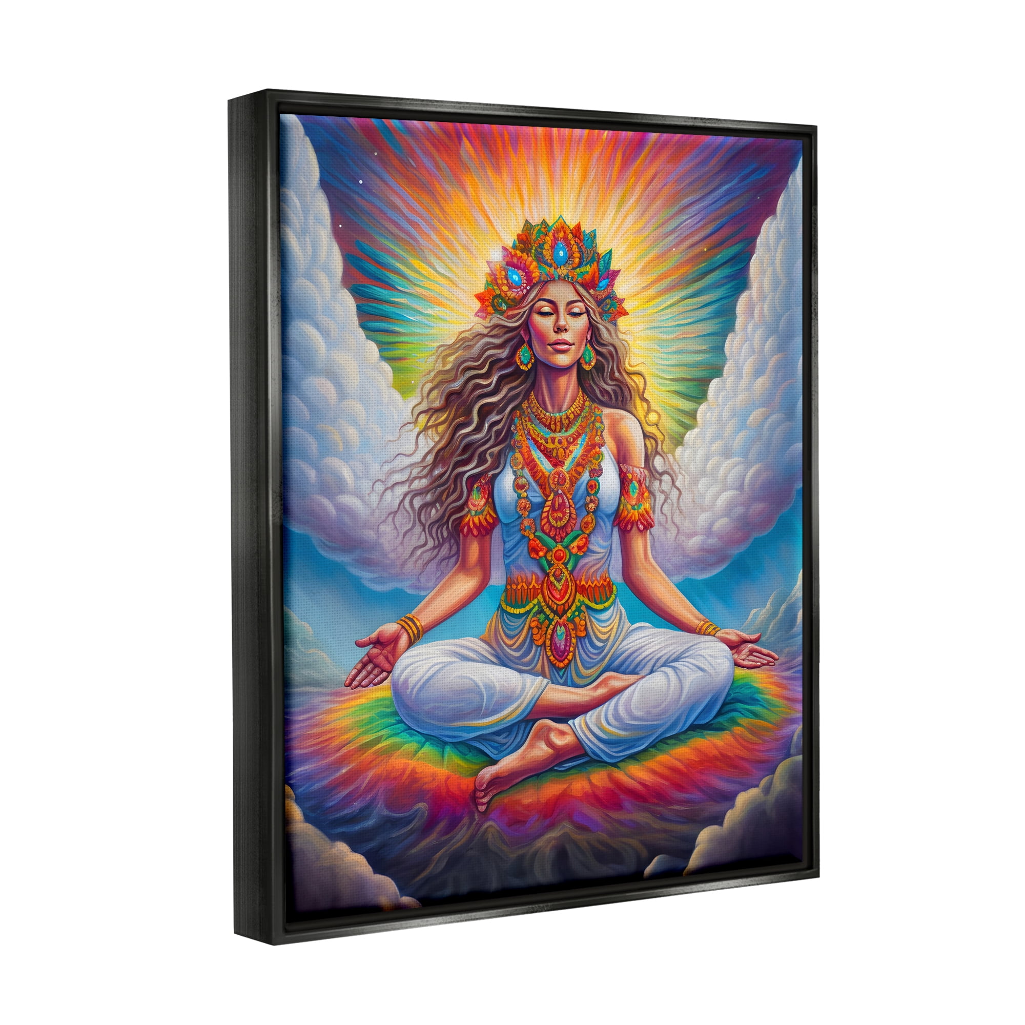 Stupell Industries Meditation Among Clouds Fairy Tales & Fantasy Painting Black Floater Framed Canvas Art Print Wall Art, 25 x 31