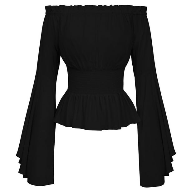 absorberende farvning korroderer TANGNADE Women Retro Vintage Slash Neck Solid Flare Sleeve Shirt Casual  Loose Tops Blouse - Walmart.com