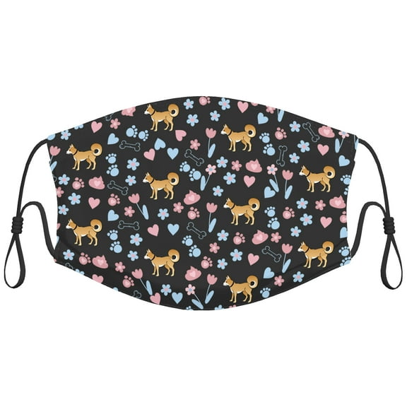 Cute Akita Dog Graphic Printed Cloth Face Masks Reusable Washable Adjustable for Adults (5 PCS)