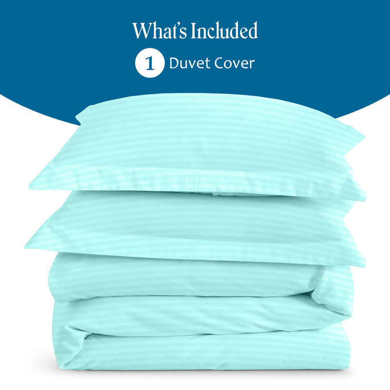 500 TC 100% Egyptian Cotton Premium Duvet Cover Zipper Closur Ultra Soft Durable and Fade Resistant Color Aqua Blue Stripe size King