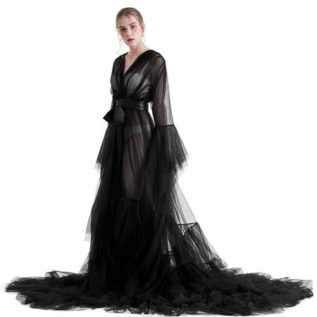GRACEART Women s Long Bridal Robes Tulle Lingerie Maternity Bathrobe Photoshoot Illusion Wedding Scarf Party Nightgown
