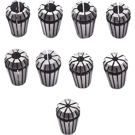 ALL-CARB ER16 Spring Collet Set 1/8-3/8 Inch Carbon Steel Spring Collet Set for CNC Workholding Engraving and Milling Lathe Tools 9 Pack