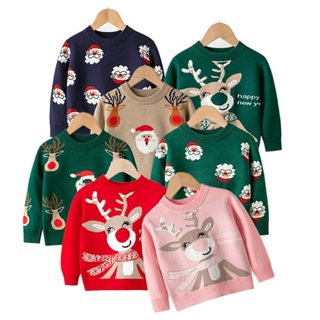

KYAIGUO Baby Toddler Girls Christmas Elk Sweater Kids Boys Soft Xmas Knit Sweater Tops Fall Winter Cartoon Sweaters for 2-8Y