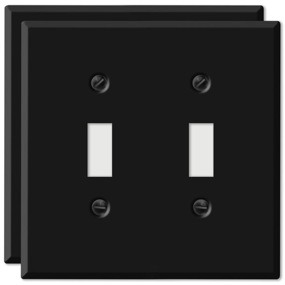 2 Pack Black Toggle Switch Metal Wall Plate, Metal Outlet Cover, 2-Gang Standard Size, 4.5" x 4.56", Matte Black Toggle Light Switch Covers, Made In USA, Corrosion Resistant, With Matching Screws