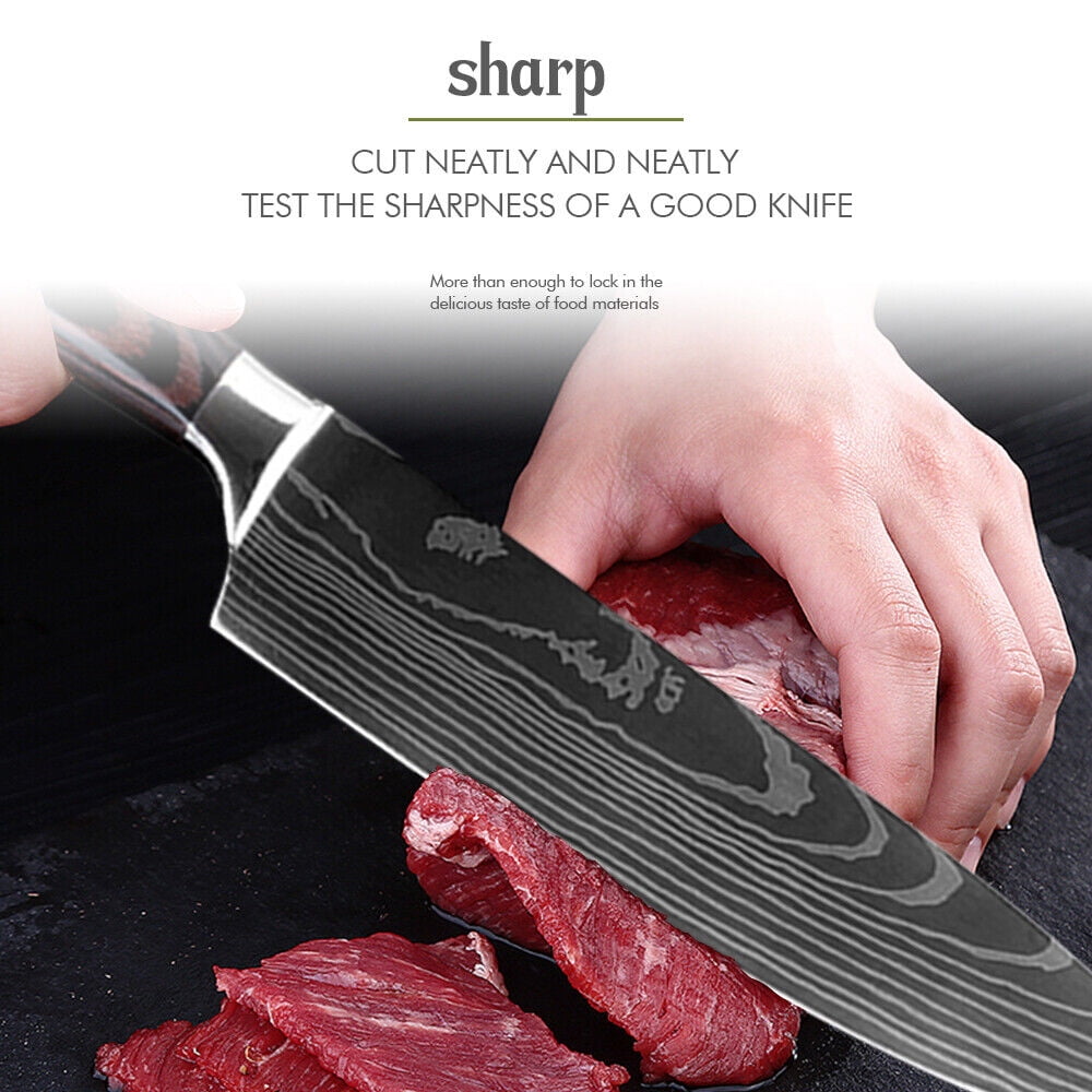 DFITO 8Pcs Kitchen Knife Set Damascus Pattern Stainless Steel Pro Chef Knives for Gift