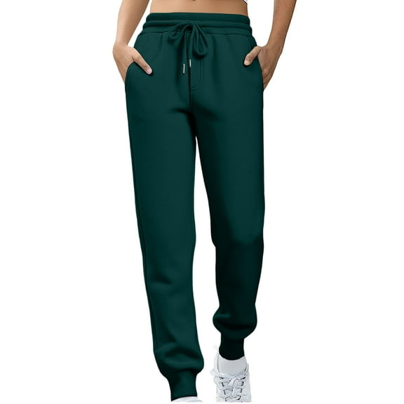 Women's Joggers with Pockets High Waisted Straight Leg Sweatpants Winter Warm Lounge Athletic Jogging Pants Dark Green S