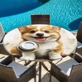 thumbnail image 5 of Cute Puppy Round Tablecloth 36-44 Inch Round Fitted Table Cloth with Elastic Edge, Simple Funny Brown Dog Animal Portrait Waterproof Table Cover Protector for Outdoor Picnic Party Dining, 5 of 6