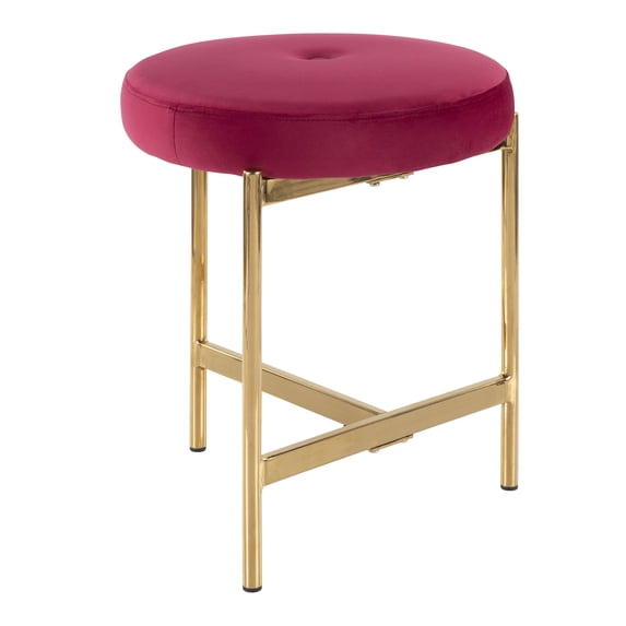 Chloe Contemporary Vanity Stool in Gold Metal and Blush Pink Velvet by LumiSource