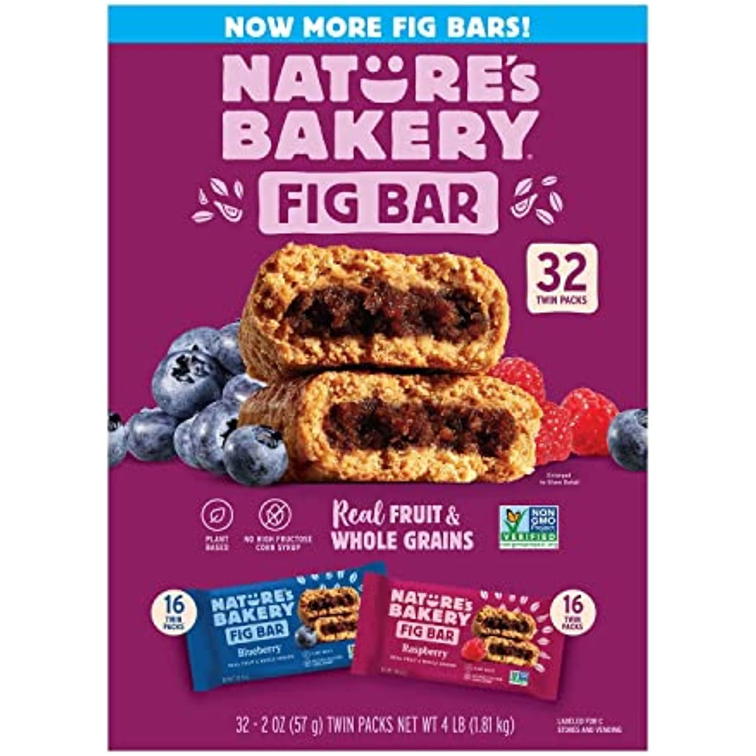 Natures Bakery Fig Bars Variety Pack, Blueberry And Raspberry (2 Oz., 32 Ct.)