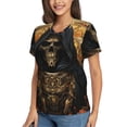 thumbnail image 2 of Women's V Neck T Shirts Casual Short Sleeve Tops Blouse, Cool Death Skull Grim Reaper Art, 2 of 6