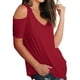 thumbnail image 5 of Blusa suelta de manga corta con camiseta sexy para niña con hombros descubiertos, rojo vino, S Vogacara AP001291-11, 5 of 7