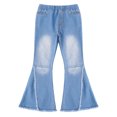 thumbnail image 5 of Xnihocha Kids Girl‘s Denim Pants Ribbed Bell Bottom Flare Leggings Jeans Trousers Light Blue 4, 5 of 6