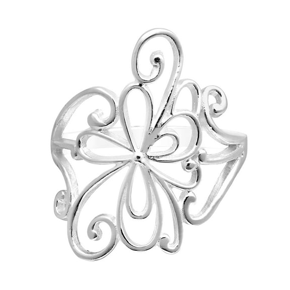 Delicate Swirling Flower Blossom Sterling Silver Ring