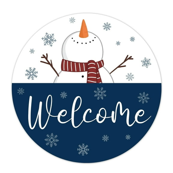 Welcome Winter Snowman Round Metal Tin Sign Snowman Decor Winter Sign Metal Wall Plaque Decor Lovers Gift Outdoor Indoor Wall Panel Christmas Vintage plaque 8"x8"