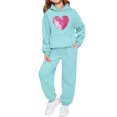 thumbnail image 3 of 2026 Valentines Day Blue Sweatsuit Set Hoodies for Kids Cute Love Heart Graphic Hooded Sweatshirts & Jogger Pants Pullover Shirts with Pockets, 3 of 6