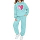thumbnail image 2 of Conjunto de sudadera con capucha de manga larga para niños con estampado en forma de corazón y pantalones deportivos con lazo en las piernas, conjunto deportivo informal de dos piezas para niños, poli, 2 of 5