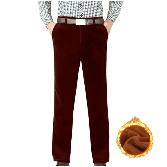 JIA JIA SHUANG Men's Fleece Lined Pants Warm Comfy Straight Leg Dress Suit Pants Cold Weather Soft Business Slacks with Pocket