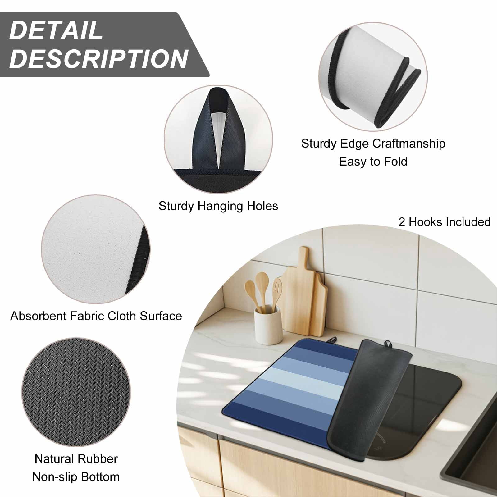Navy Blue Ombre Stove Top Cover for Electric Stove, Heat-proof & Non Slip Glass Top Stove Cover Protector, Gradient Navy Blue Woods Farmhouse Kitchen Flat Cooktop Rubber Mat 36x21 Inches