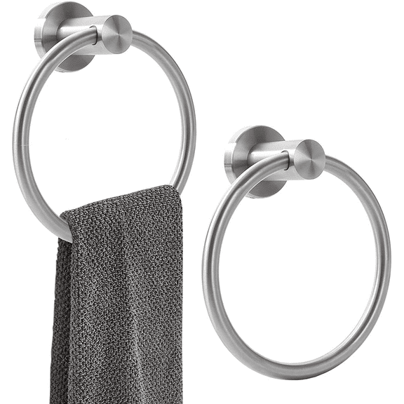AAOMASSR 2 Pack Towel Ring Brushed Nickel for Bathroom，SUS 304 Heavy Duty Stainless Steel Hand Towel Holder Round Bath Towel Holder Hangers with Wall Mount Hardware（Silver）