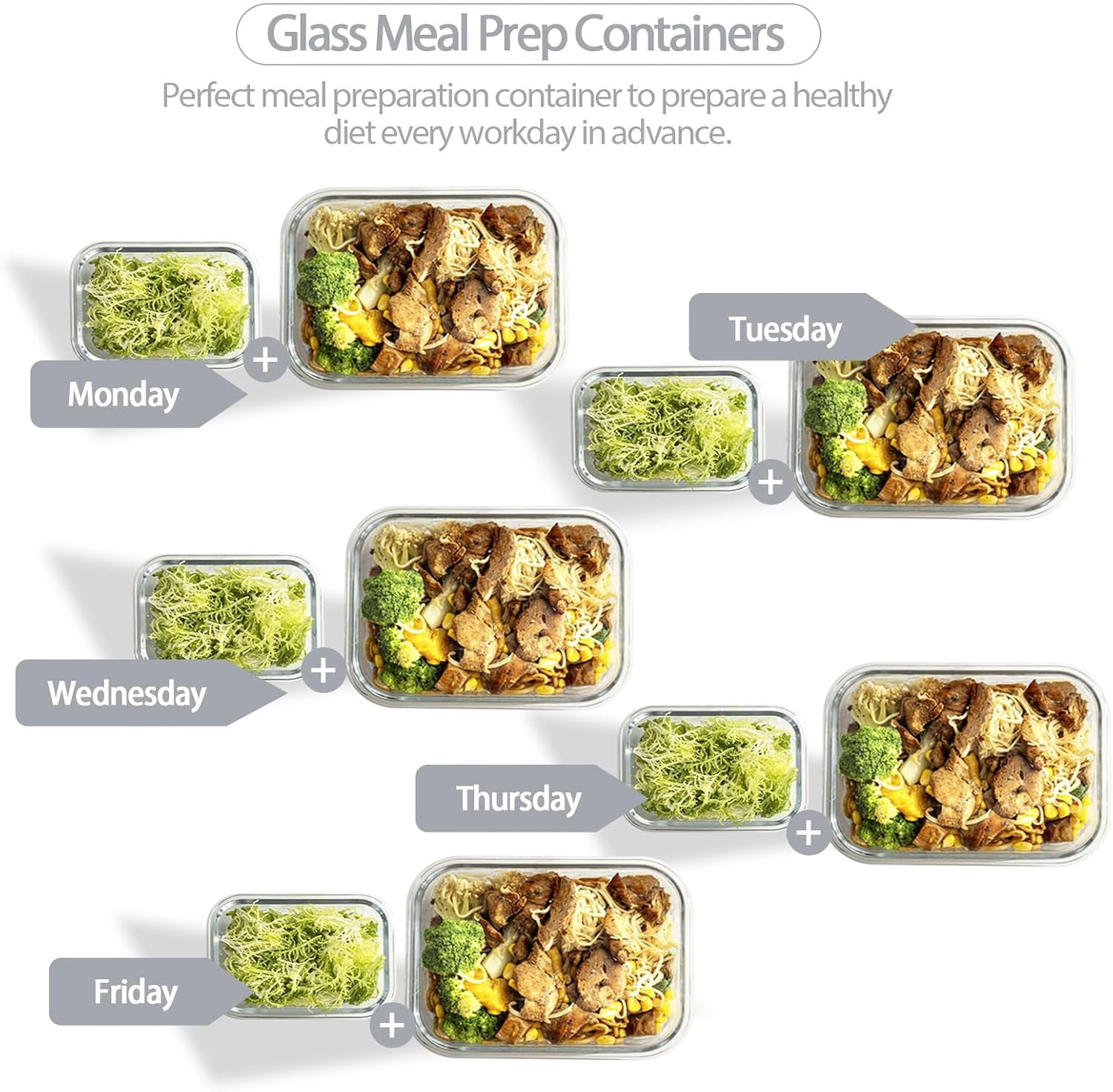 Glass Food Storage Containers with Lids Airtight, [10 Pack] Glass Meal Prep Containers, Glass Storage Container Set with Bpa-free Lid for Food, Glass Lunch Bento Box
