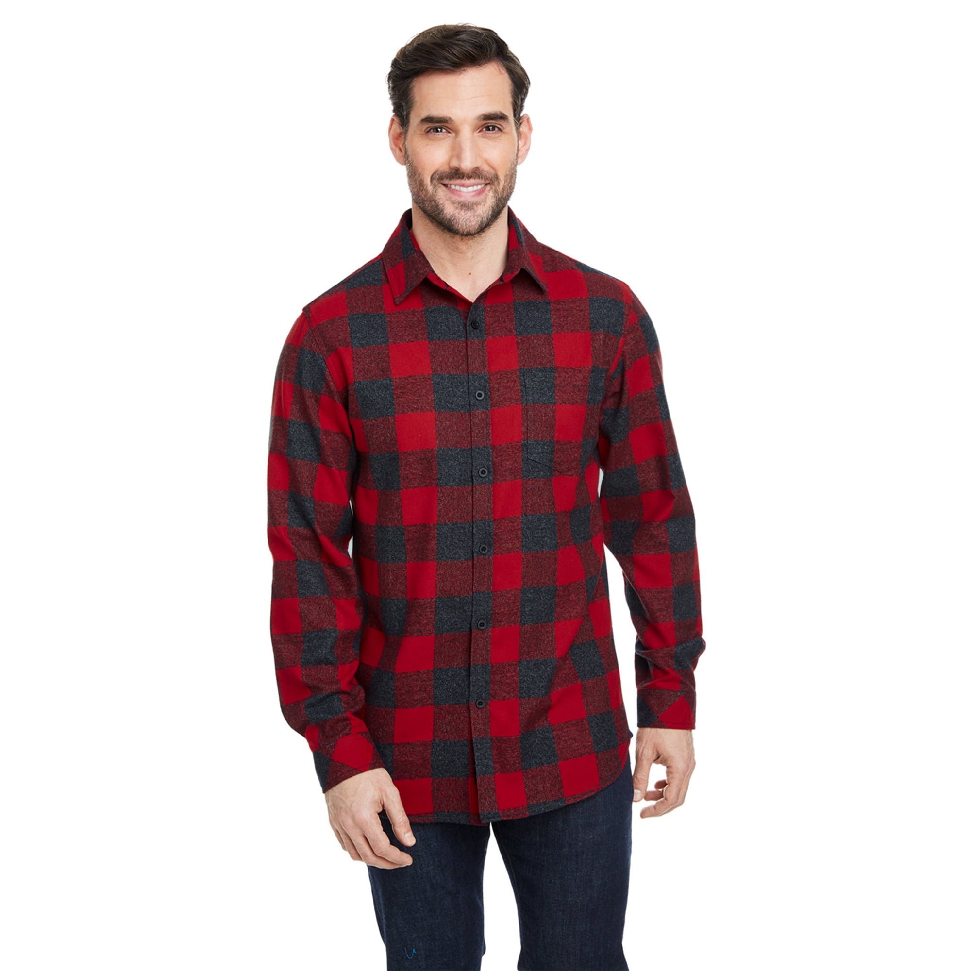 Burnside Men's Yarn-Dyed Flannel Shirt - Long Sleeve Crimson Plaid, 2XL - View #6