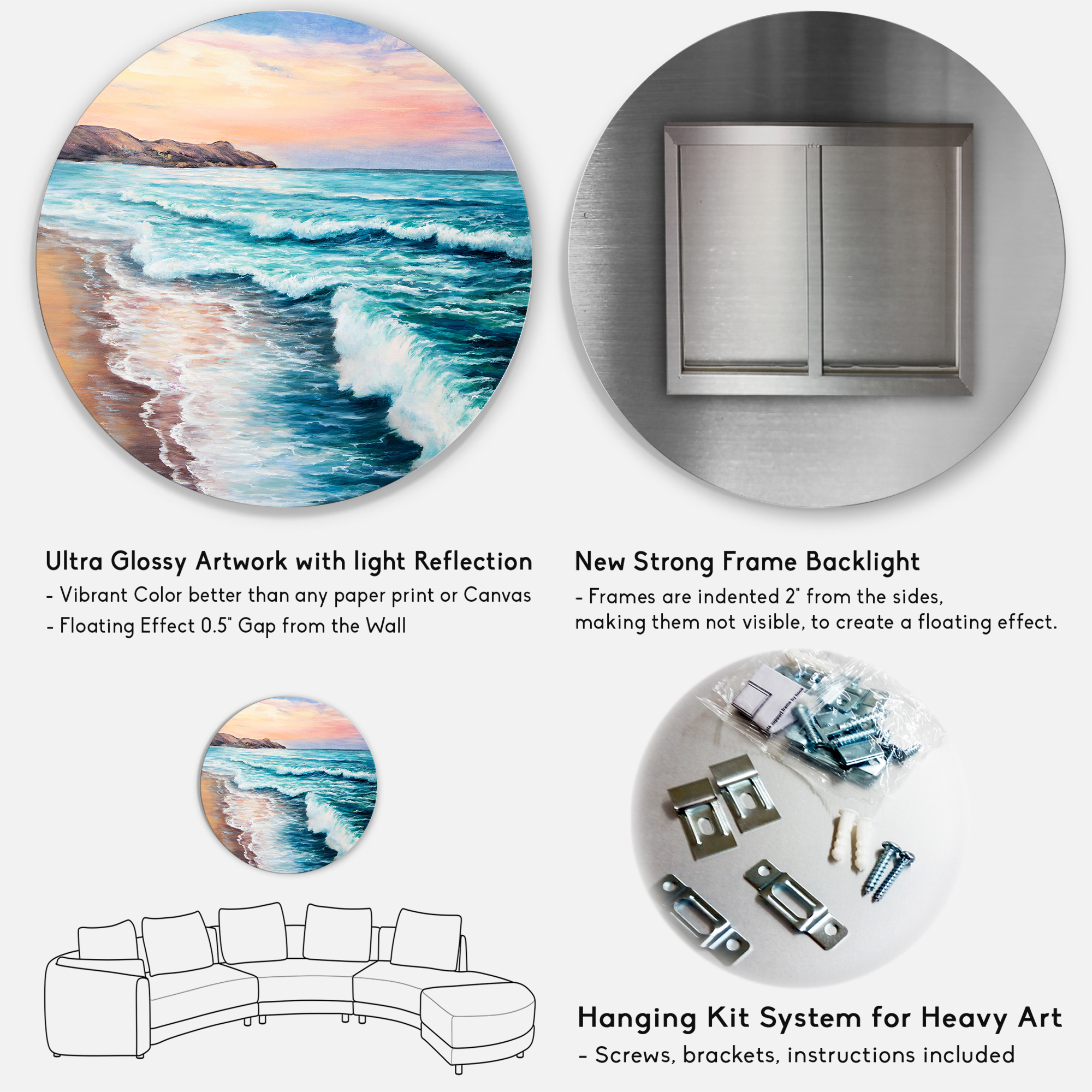 Designart 'Sunrise Glow On The Ocean Waves III' Nautical & Coastal Circle Metal Wall Art 23x23 - Disc of 23