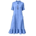 thumbnail image 5 of Ynynloco Women's Summer Cotton Linen Half Sleeves Button Down Casual Loose Ruffle Midi Dress with Pockets, 5 of 8