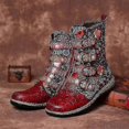 thumbnail image 3 of Women Floral Print Ethnic Boots Retro Boho Buckle Flat Boots Zip Up Round Toe Shoes, 3 of 5