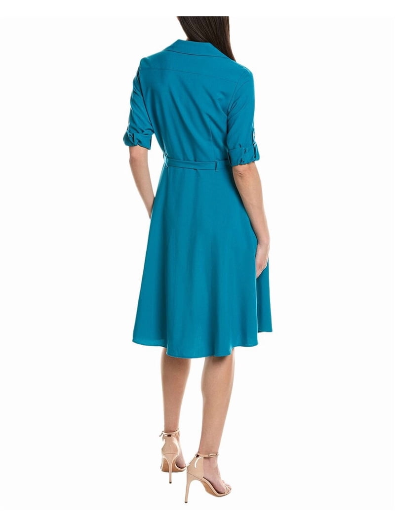 Sharagano womens Short Sleeve Shirtdress, 12, Blue
