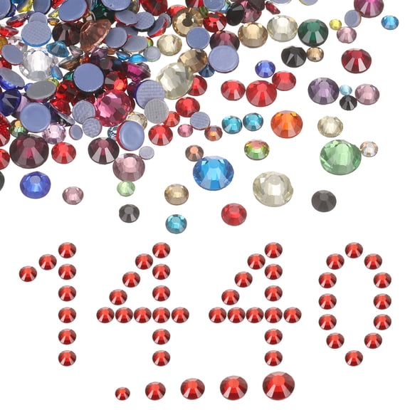 Uxcell 1440 Pcs Hotfix Rhinestones Flatback Crystal Glass Gems with Clear Bag Nail Art Kit for Crafts Clothes DIY Decoration 5 Sizes (SS6-SS20 Set,Mix Color)