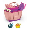 thumbnail image 1 of Kinderific Juego de herramientas de jardinería para niños STEM Incluye bolsa de mano, pala, regadera, rastrillo, tenedor, paleta y guantes (rosa), 1 of 7