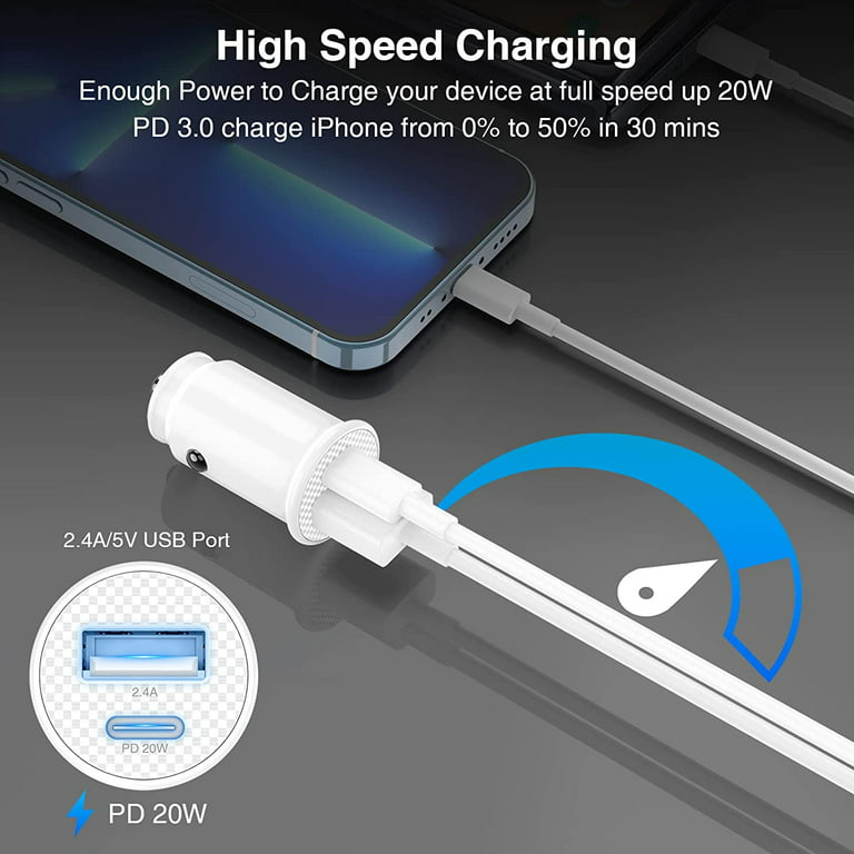 iPhone Fast Car Charger, Apple MFi Certified Apple Car Charging Adapter, Dual Port USB A and USB C Plug with 2Pack 6ft Lightning Cable for iPhone 14