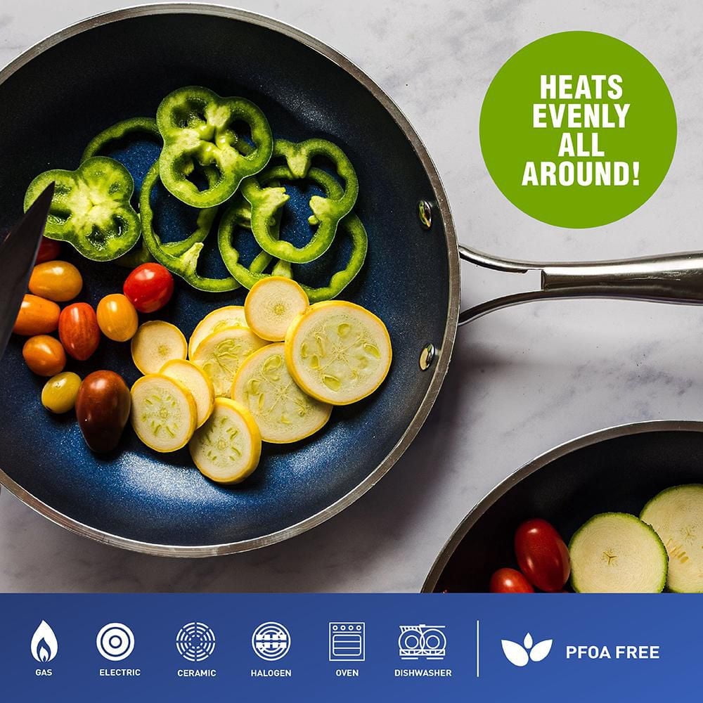 Granitestone Poêle à frire antiadhésive bleue de 25,4 cm avec triple revêtement minéral et diamant ultra durable, 100 % sans PFOA