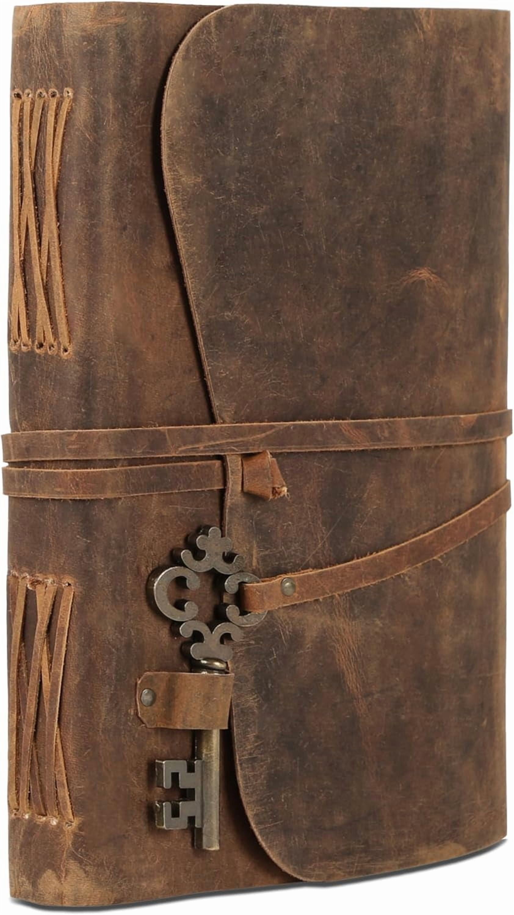 10x7 Inch Leather Journal with Key Lock – Handmade Buffalo Leather Cover & Deckle Edge Paper – Vintage Travel Notebook for Writing, Sketching, Gift for Men & Women (Brown)